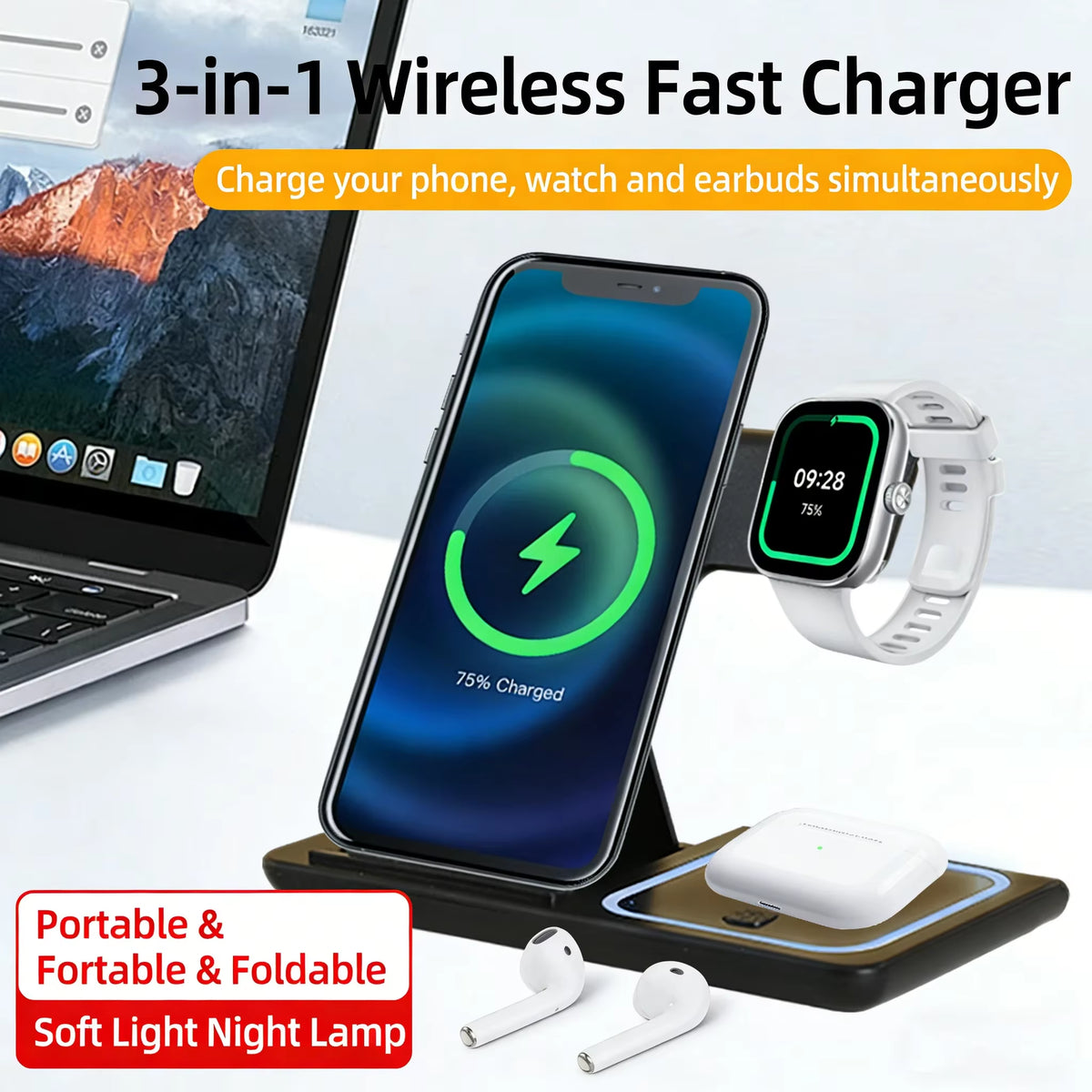  ZAVIO 2026 3-in-1 Fast Wireless Charging Station