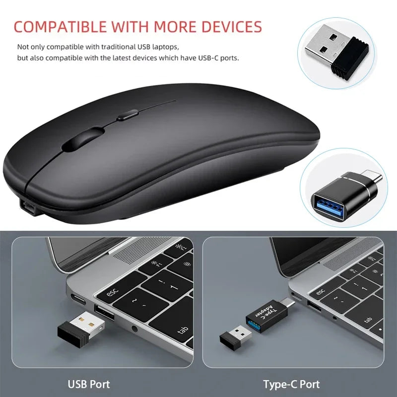 ZAVIO Rechargeable Wireless Mouse with Bluetooth and 2.4GHz Dual Modes, Includes Nano Receiver for PC, Laptop, and MacBook