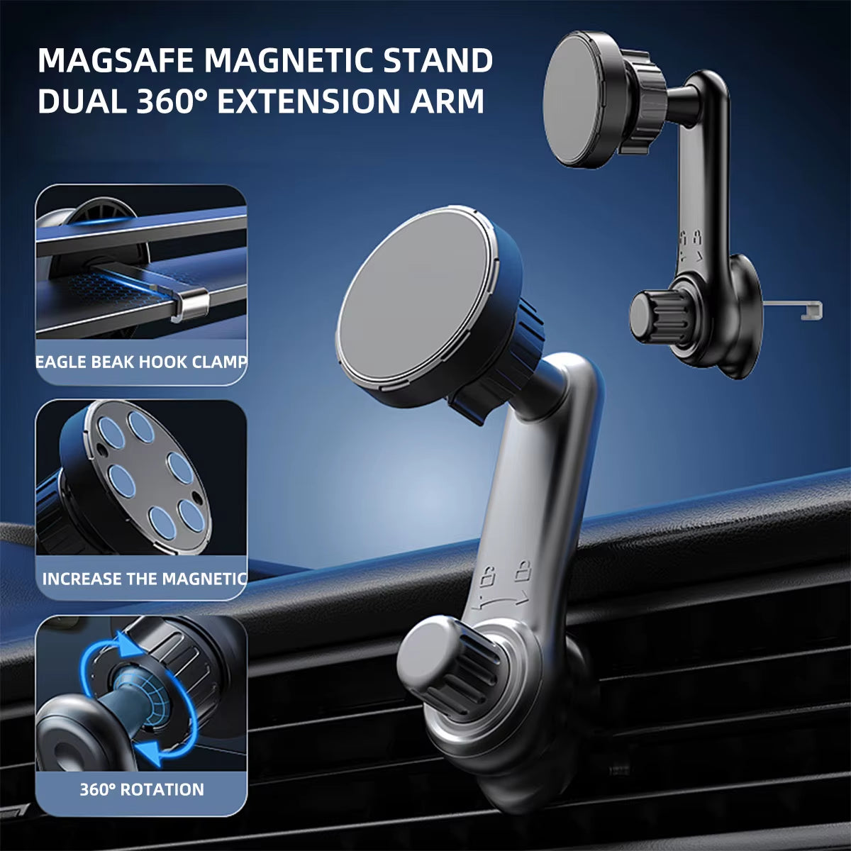  ZAVIO Magnetic Car Phone Holder for 4.7-7 Inch Devices - Universal Air Vent Mount for Smartphones and GPS, Shockproof Design