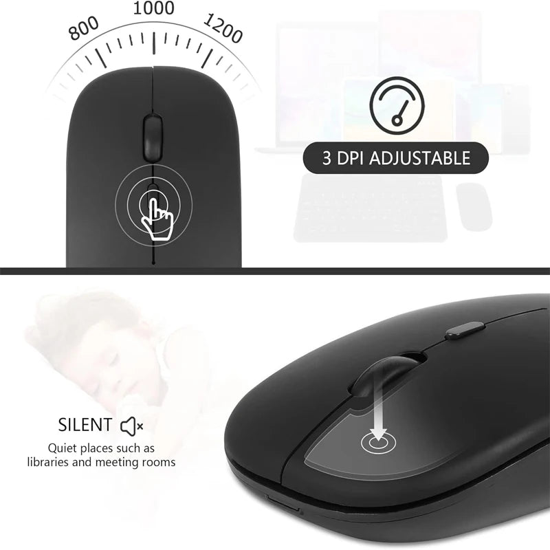 ZAVIO Rechargeable Wireless Mouse with Bluetooth and 2.4GHz Dual Modes, Includes Nano Receiver for PC, Laptop, and MacBook