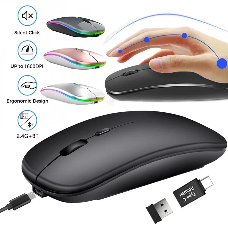 ZAVIO Rechargeable Wireless Mouse with Bluetooth and 2.4GHz Dual Modes, Includes Nano Receiver for PC, Laptop, and MacBook