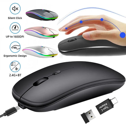 ZAVIO Rechargeable Wireless Mouse with Bluetooth and 2.4GHz Dual Modes, Includes Nano Receiver for PC, Laptop, and MacBook