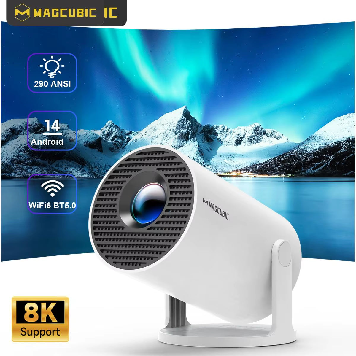 ZAVIO HY300 Pro 8K Android Projector - Dual WiFi 6, 290 ANSI Lumens, Allwinner H726, Bluetooth 5.4, 1080P, 1280x720P Home and Outdoor Cinema Projector